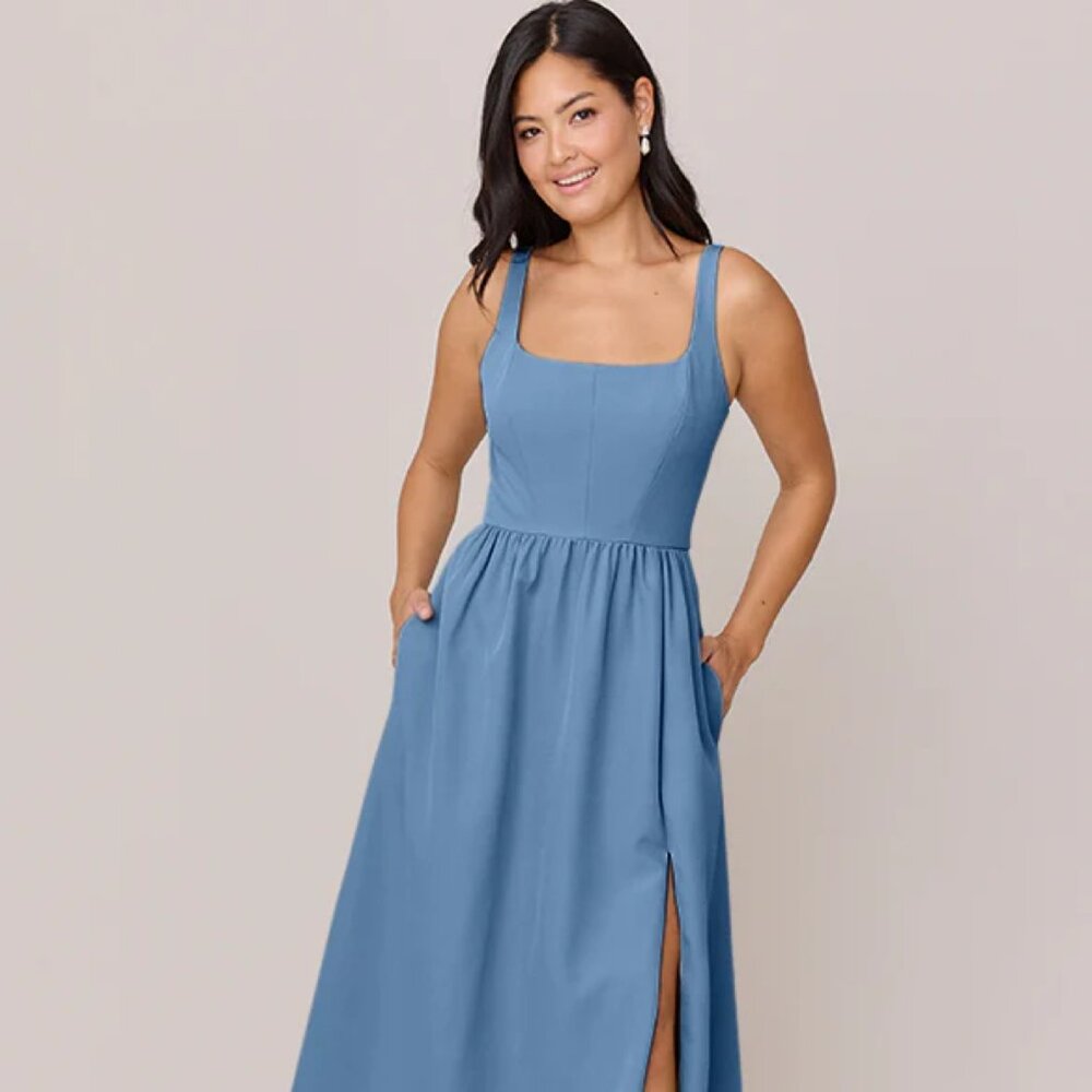 NWT- Revelry Whitney Crepe Maxi Gown - in Dusty Blue